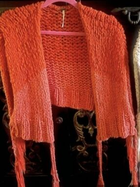 Free People Cropped Open Knit Fringe in Rust Orange